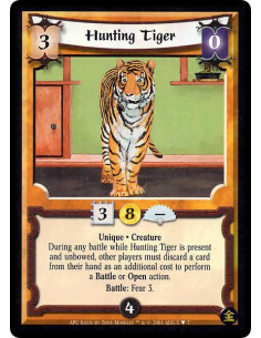 Hunting Tiger  - Unique. Creature During any battle while Hunting Tiger is present and unbowed, other players must discard a car