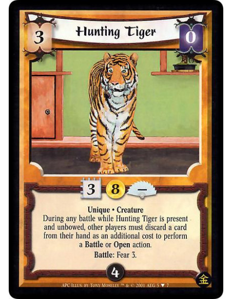 Hunting Tiger FOIL  - Unique. Creature During any battle while Hunting Tiger is present and unbowed, other players must discard 