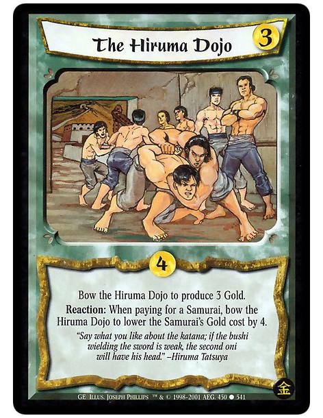 The Hiruma Dojo  - Bow the Hiruma Dojo to produce 3 Gold. Reaction: When paying for a Samurai, bow the Hiruma Dojo to lower that