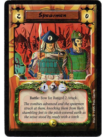 Spearmen  - Battle: Bow this card: Ranged 2 Attack.