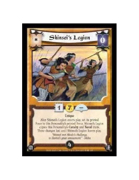 Shinsei's Legion (español)  - Unique. After Shinsei's Legion enters play, set its printed Force to this Personality's printed Fo