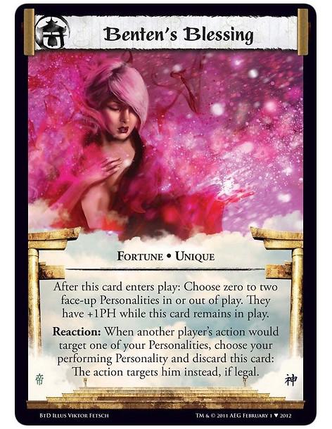 Benten's Blessing (Español)  - Fortune • UniqueAfter this card enters play: Choose zero to two face-up Personalities in or out o