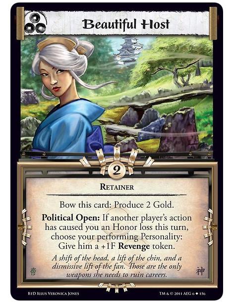 Beautiful Host (Spanish)  - RetainerBow this card: Produce 2 Gold.Political Open: If another player’s action has caused you an H