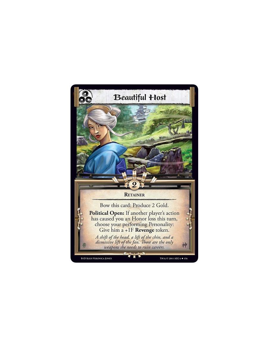 Beautiful Host (Español)  - RetainerBow this card: Produce 2 Gold.Political Open: If another player’s action has caused you an H