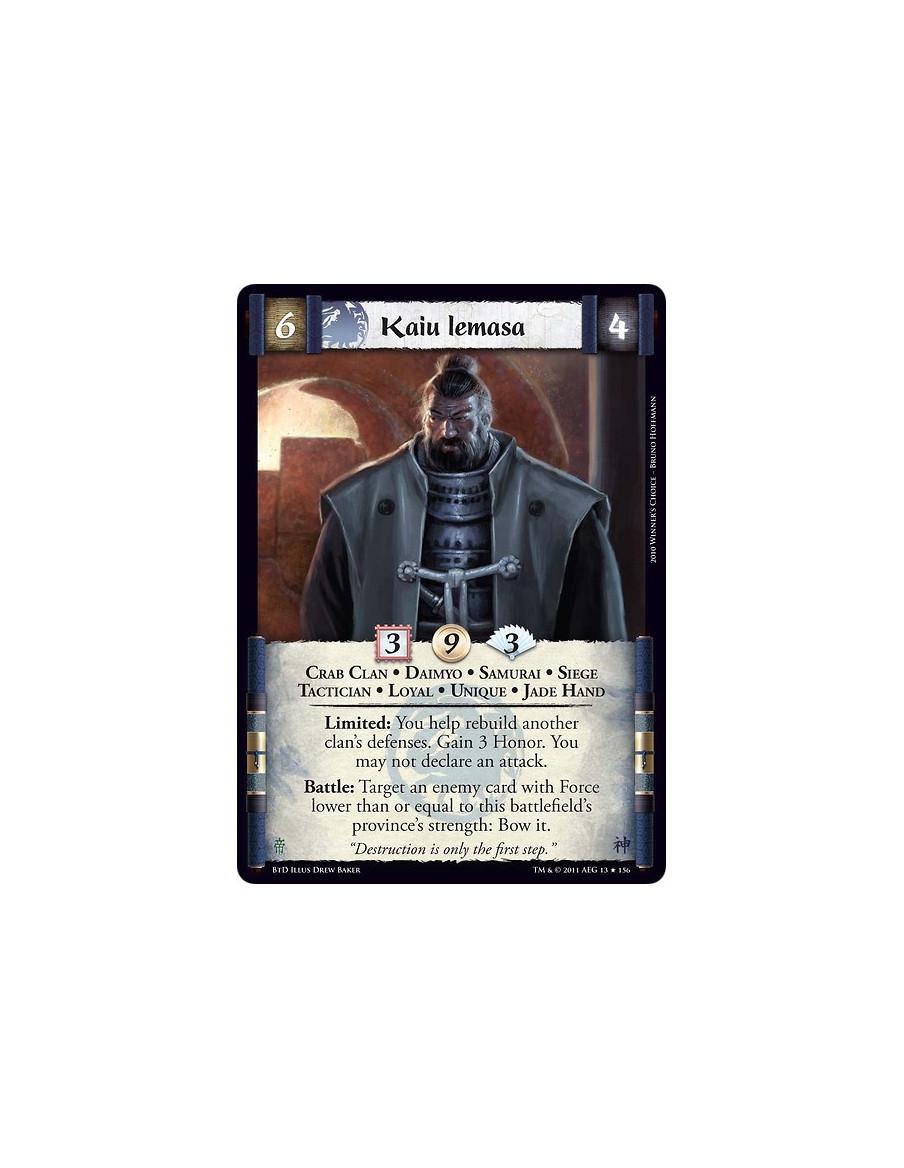 Kaiu Iemasa (Español)  - Crab Clan • Daimyo • Samurai • Siege • Tactician • Loyal • Unique • Jade HandLimited: You help rebuild 