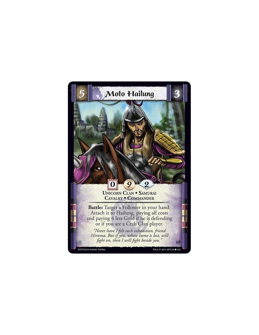 Moto Hailung (Español)  - Unicorn Clan • Samurai • Cavalry • CommanderBattle: Target a Follower in your hand: Attach it to Hailu