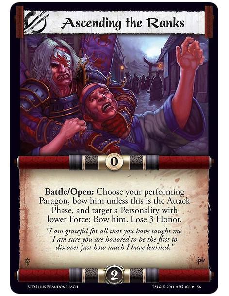 Ascending the Ranks  - Battle/Open: Choose your performing Paragon, bow him unless this is the Attack Phase, and target a Person