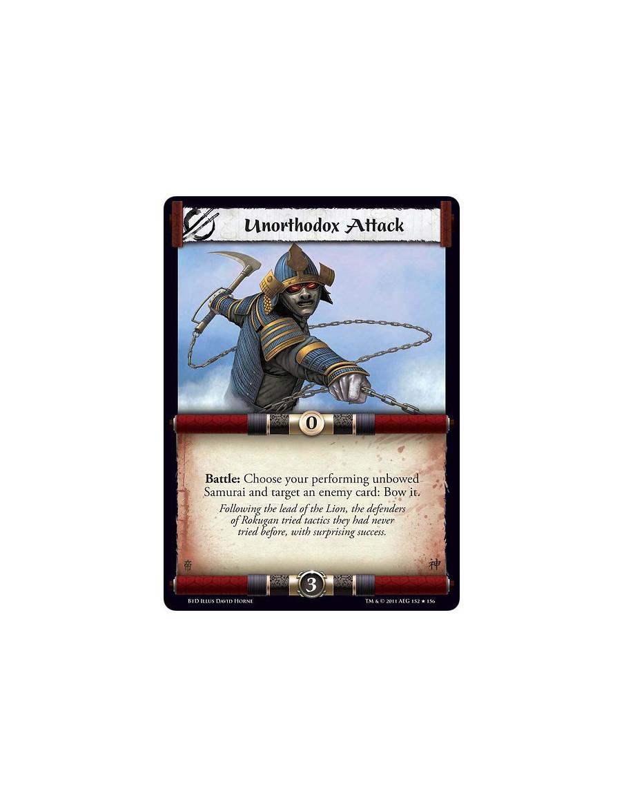 Unorthodox Attack (Español)  - Battle: Choose your performing unbowed Samurai and target an enemy card: Bow it.