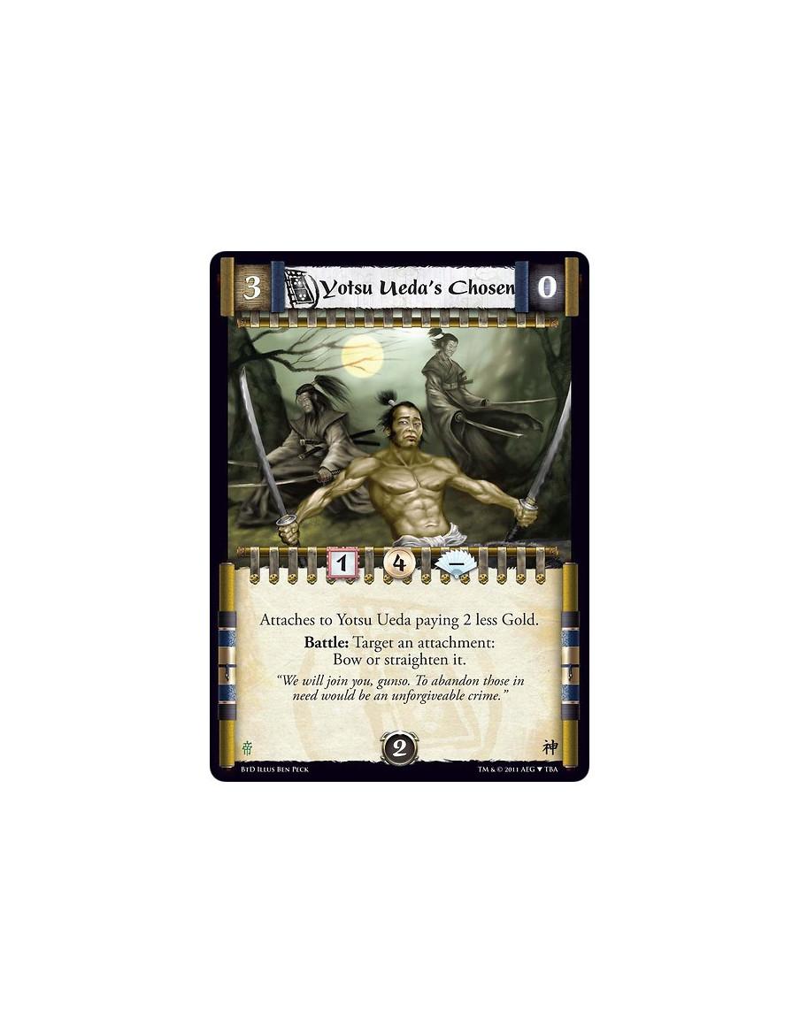 Yotsu Ueda's Chosen  - Attaches to Yotsu Ueda paying 2 less Gold.  Battle: Target an attachment: Bow or straighten it.