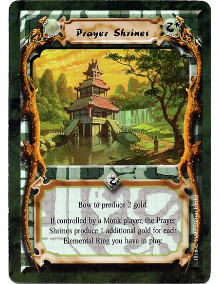 Prayer Shrines  - Bow to produce 2 gold. If controlled by a Monk player, the Prayer Shrines produce 1 additional gold for each E