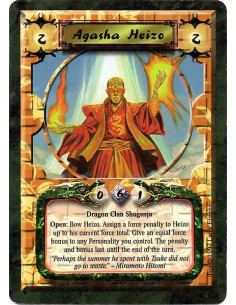 Agasha Heizo  - Dragon Clan Shugenja Open: Bow Heizo. Assign a force penalty to Heizo up to his current force total. Give an equ