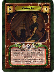 Chinoko  - Unaligned Kolat Madam. Lose 3 honor. Reaction: Bow to cancel and negate the effects of any Kolat action as it is bein