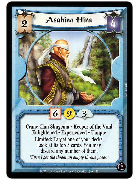 Asahina Hira Exp FOIL (Spanish)  - Crane Clan Shugenja · Keeper of the Void · Enlightened · Experienced · Unique. Limited: Targe