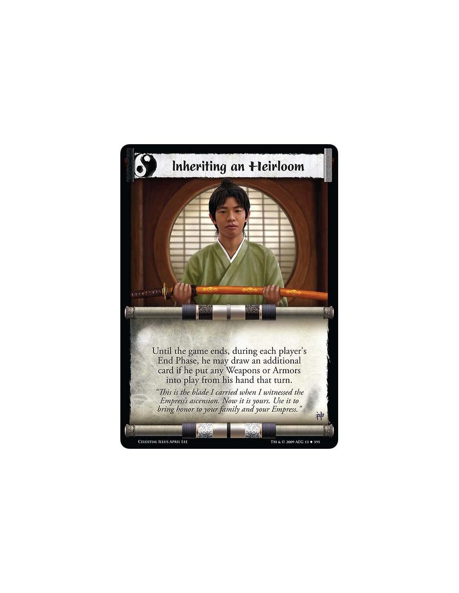 Inheriting an Heirloom (Spanish)  - Until the game ends, during each player's End Phase, he may draw an additional card if he pu