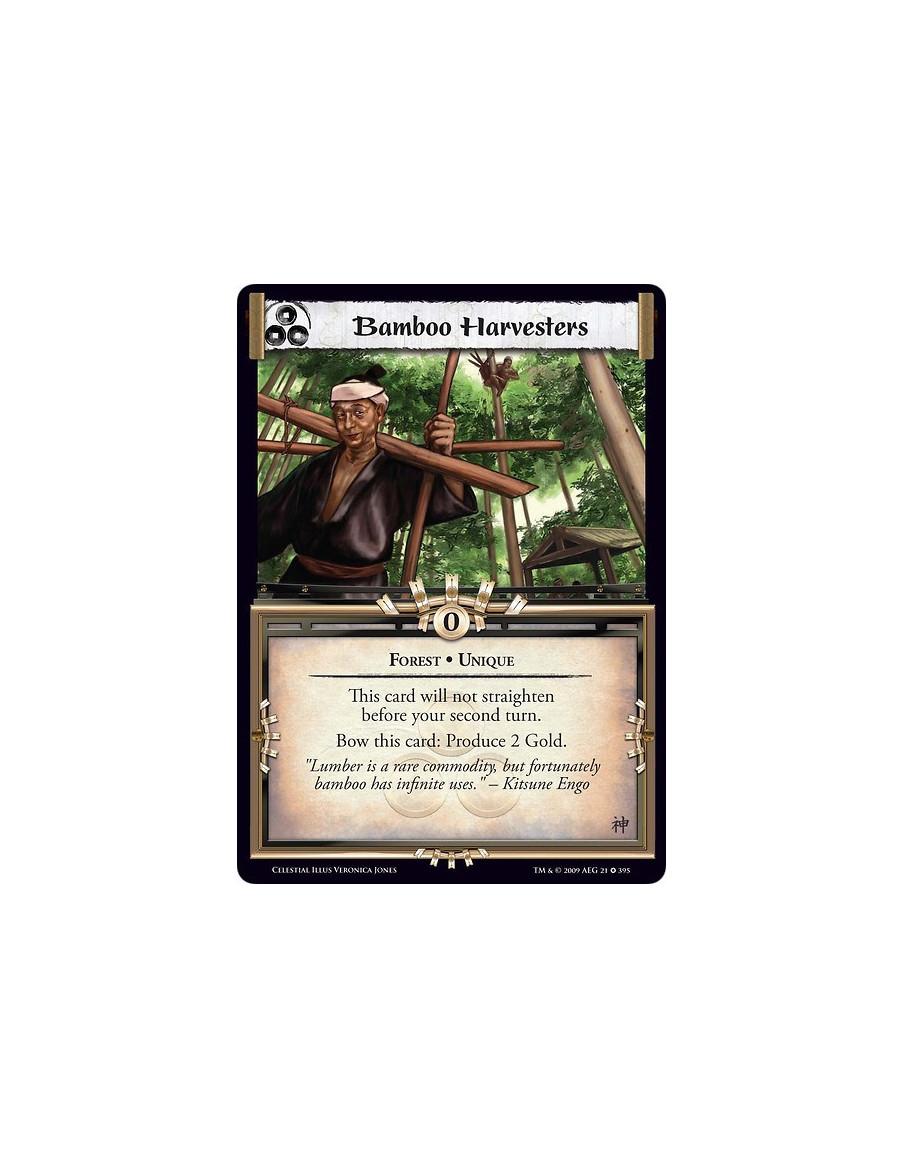 Bamboo Harvesters FOIL  - Forest • Unique This card will not straighten before your second turn. Bow this card: Produce 2 Gold.