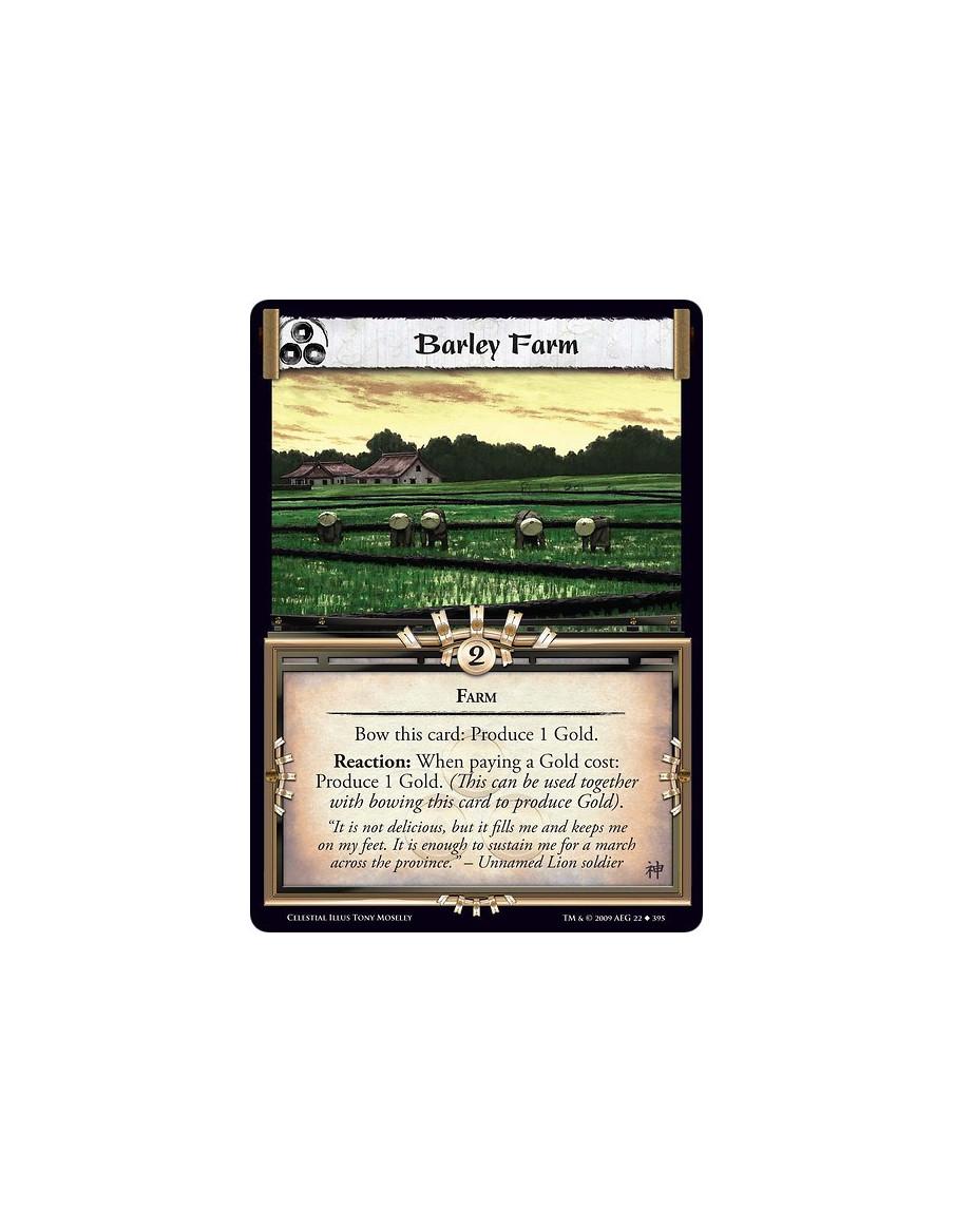 Barley Farm (Español)  - Farm Bow this card: Produce 1 Gold. Reaction: When paying a Gold cost: Produce 1 Gold. (This can be use