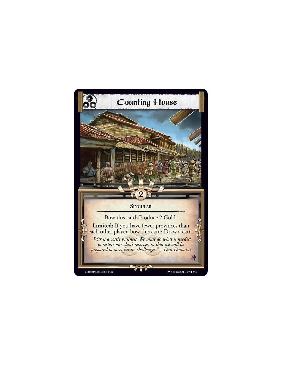 Counting House (Spanish)  - Singular Bow this card: Produce 2 Gold. Limited: If you have fewer provinces than each other player,