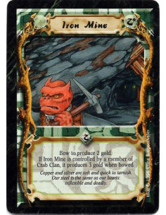 Iron Mine  - MineBow this card: Produce 2 Gold, or 3 Gold if you are a Crab Clan player.