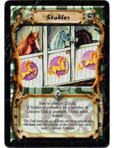 Stables  - StablesBow this card: Produce 2 Gold, or 3 Gold if you are a Unicorn Clan player.