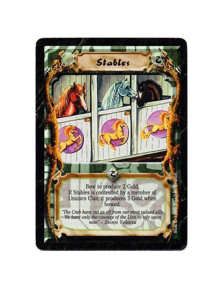 Stables  - StablesBow this card: Produce 2 Gold, or 3 Gold if you are a Unicorn Clan player.