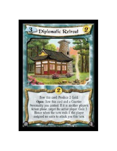 Diplomatic Retreat  - Bow this card: Produce 2 Gold. Open: Bow this card and a Courtier Personality you control: If it is anothe