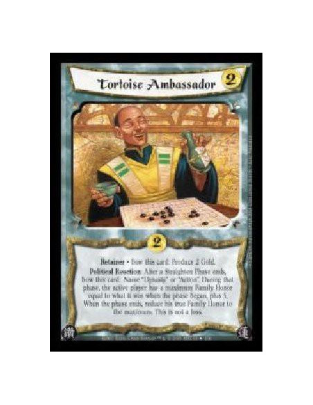 Tortoise Ambassador  - Retainer · Bow this card: Produce 2 Gold. Political Reaction: After a Straighten Phase ends, bow this car