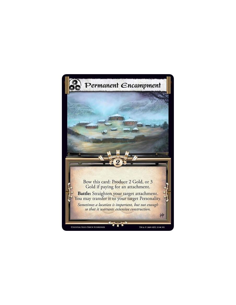 Permanent Encampment (Español)  - Bow this card: Produce 2 Gold, or 3 Gold if paying for an attachment. Battle: Straighten your 