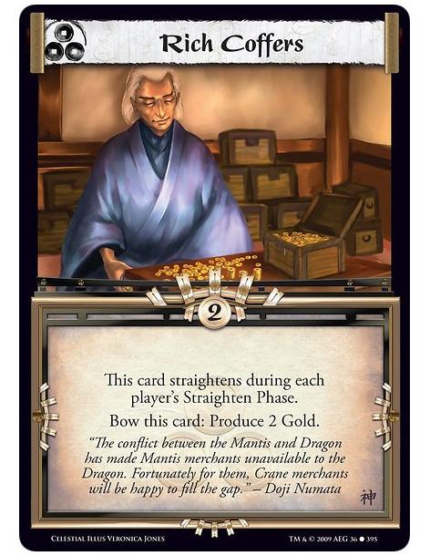 Rich Coffers (Spanish)  - This card straightens during each player’s Straighten Phase. Bow this card: Produce 2 Gold.