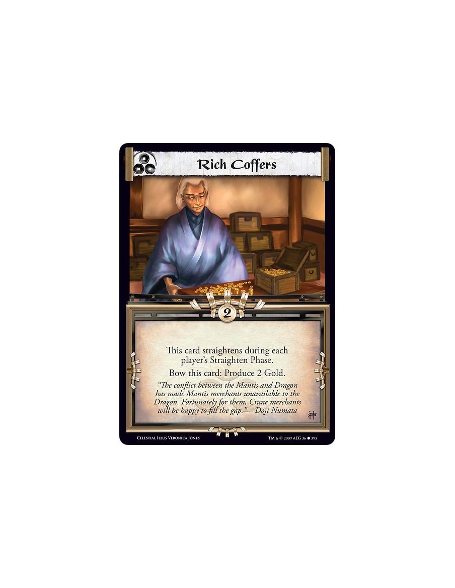 Rich Coffers (Español)  - This card straightens during each player’s Straighten Phase. Bow this card: Produce 2 Gold.