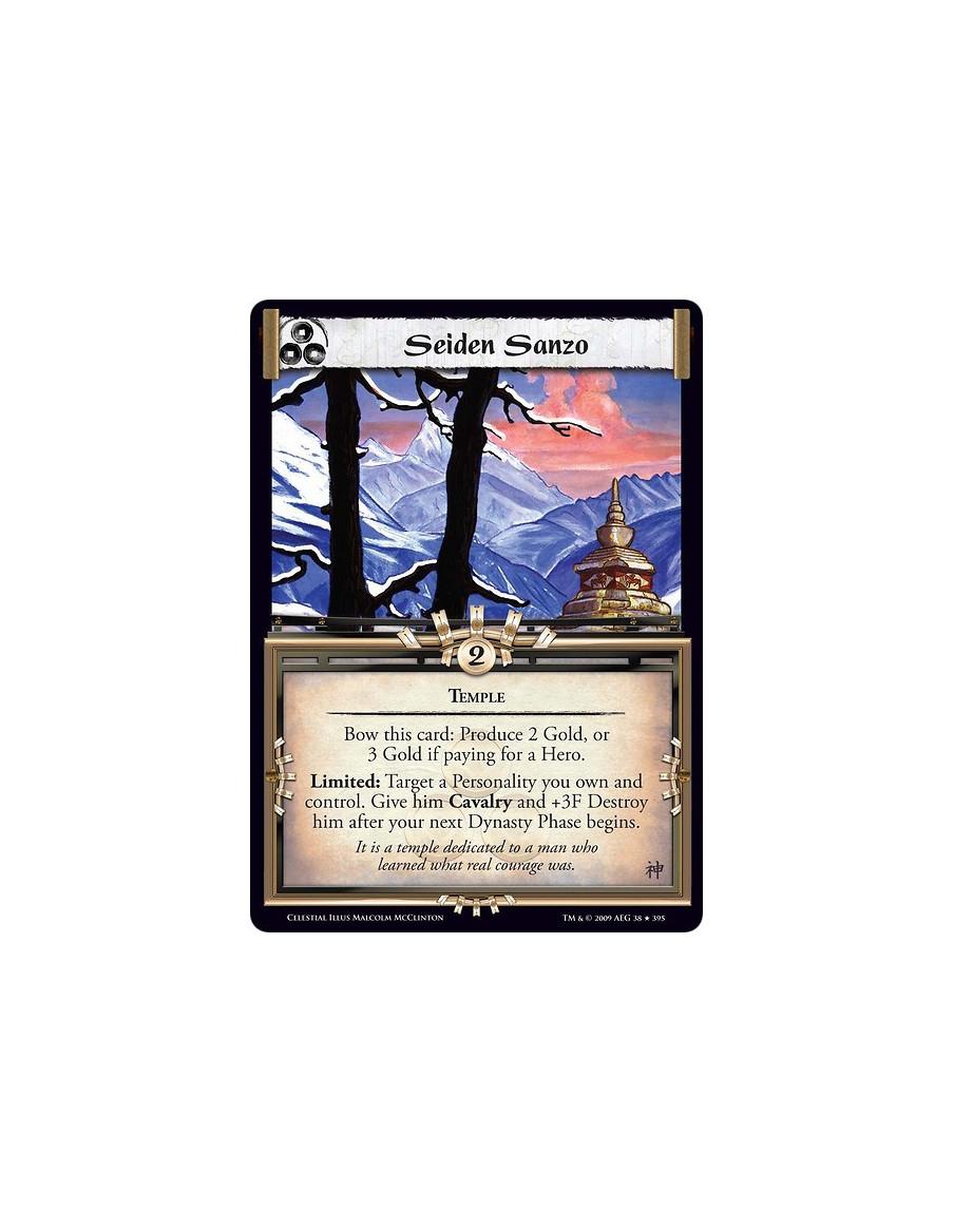 Seiden Sanzo (Spanish)  - Temple Bow this card: Produce 2 Gold, or 3 Gold if paying for a Hero. Limited: Target a Personality yo
