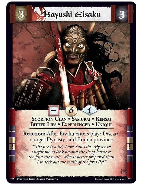 Bayushi Eisaku Exp (Spanish)  - Scorpion Clan • Samurai • Kensai • Bitter Lies • Hero • Experienced • Unique Reaction: After Eis