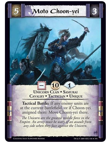 Moto Choon-yei  - Unicorn Clan • Samurai  • Cavalry • Tactician • Unique Tactical Battle: If any enemy units are at the current 