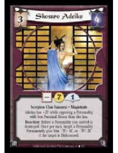 Shosuro Adeiko  - Scorpion Clan Samurai · Magistrate. Adeiko has +2F while opposing a Personality with less Personal Honor than 