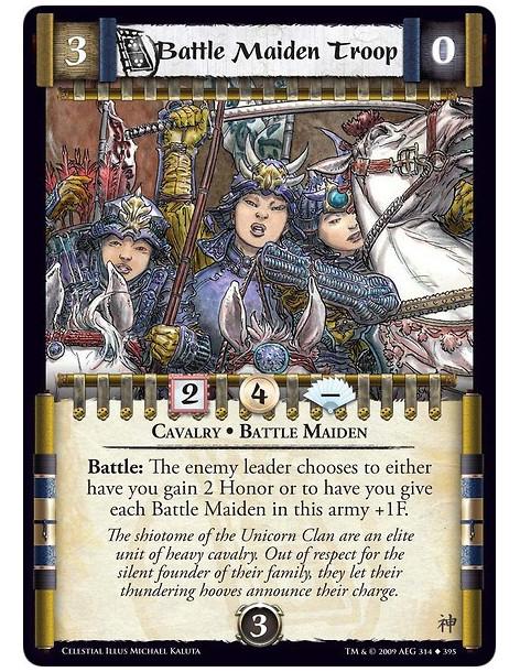 Battle Maiden Troop (Español)  - Cavalry • Battle Maiden Battle: The enemy leader chooses to either have you gain 3 Honor or to 