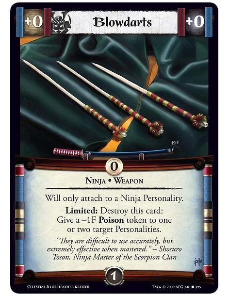 Blowdarts (Spanish)  - Ninja • Weapon Will only attach to a Ninja Personality. Limited: Destroy this card: Give a -1F Poison tok