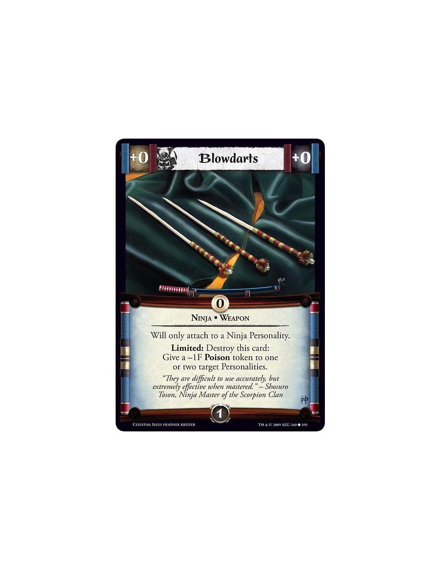 Blowdarts (Español)  - Ninja • Weapon Will only attach to a Ninja Personality. Limited: Destroy this card: Give a -1F Poison tok