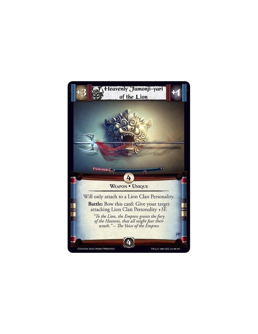 Heavenly Jumonji-yari of the Lion (Spanish)  - Weapon • Unique Will only attach to a Lion Clan Personality. Battle: Bow this car