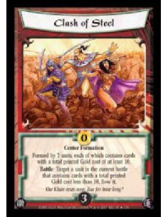 Clash of Steel (Spanish)  - Center Formation. Formed by 3 units, each of which contains cards with a total printed Gold cost of 