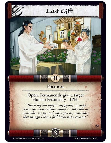 Last Gift (Español)  - Political Open: Permanently give a target Human Personality +1PH.