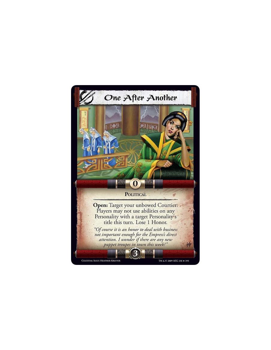 One After Another (Español)  - Political Open: Target your unbowed Courtier: Players may not use abilities on any Personality wi