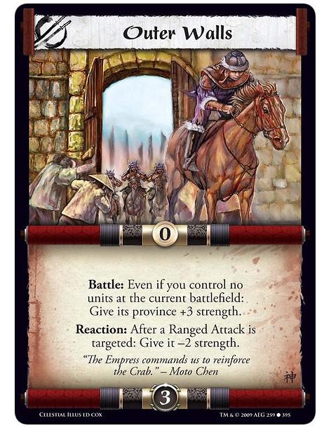 Outer Walls (Spanish)  - Battle: Even if you control no units at the current battlefield: Give its province +3 strength. Reactio