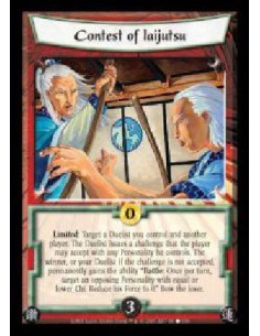 Contest of Iaijitsu  - Limited: Target a Duelist you control and another player. The Duelist issues a challenge that the player 