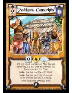 Ashigaru Conscripts  - Will only attach to a Samurai. After this card enters play, you may draw an additional card during your n