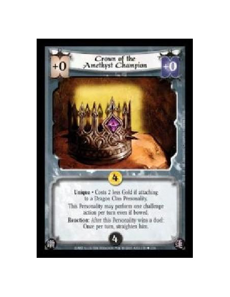 Crown of the Amethist Champion  - Unique · Costs 2 less Gold if attaching to a Dragon Clan Personality. This Personality may per