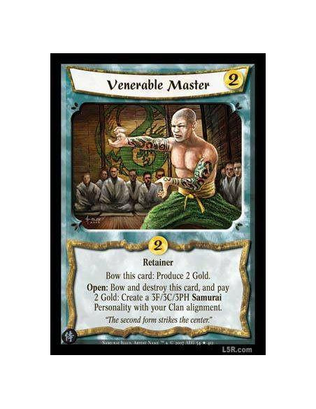 Venerable Master  - Retainer Bow this card: Produce  2 Gold Open: Bow and destroy this card, and pay 2 Gold: Create a 3F/3C/3PH 