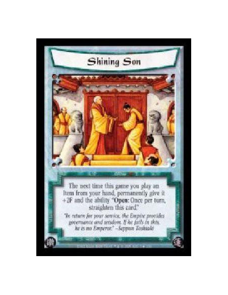 Shining Son FOIL  - The next time this game you play an Item from your hand, permanently give it +2F and the ability ?Open: Once
