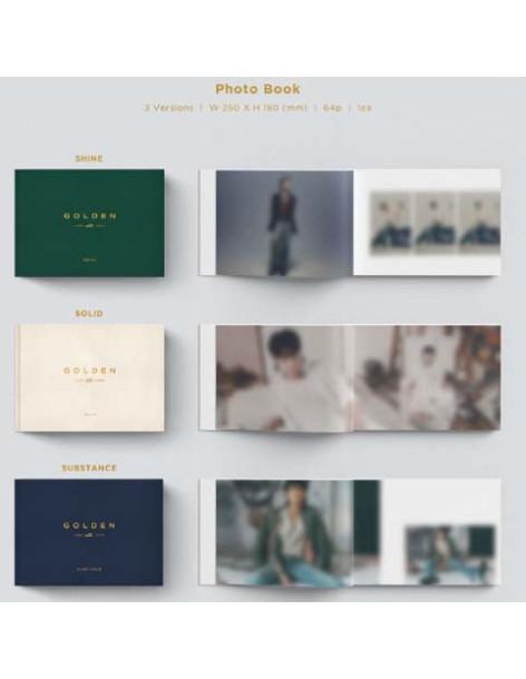 JUNGKOOK - Golden (1st Solo Album)  - 
Opciones:Shine (verde), Solid (blanco crema), Substance (azul)
Contenido:
- 1 Estuche
- 1 2