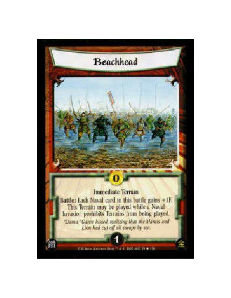 Beachhead  - Immediate TerrainBattle: Each Naval card in this battle gains +1F. This Terrain may be played while a Naval Invasio