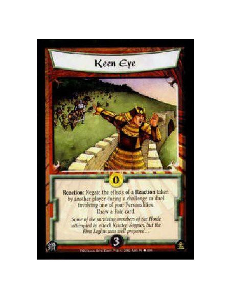 Keen Eye  - Reaction: Negate the effects of a Reaction taken by another player during a challenge or duel involving one of your 
