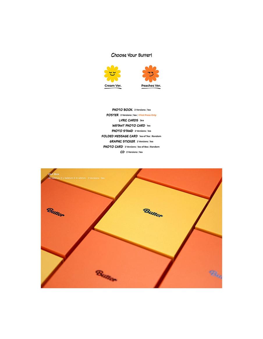 BTS - Single (BUTTER)  - BTS - Single [BUTTER]2 Versiones:  Cream (amarilla), Peaches (naranja)Este single de BTS contiene:- CD-